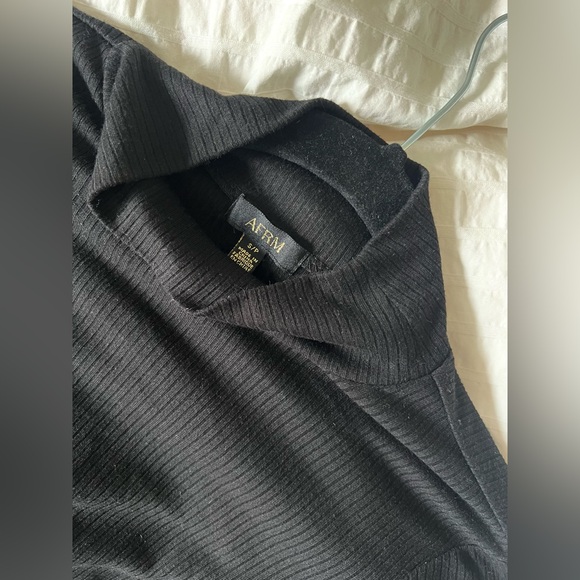 AFRM Joyce ribbed mockneck midi dress black long sleeve slit front bodycon small - Picture 9 of 9